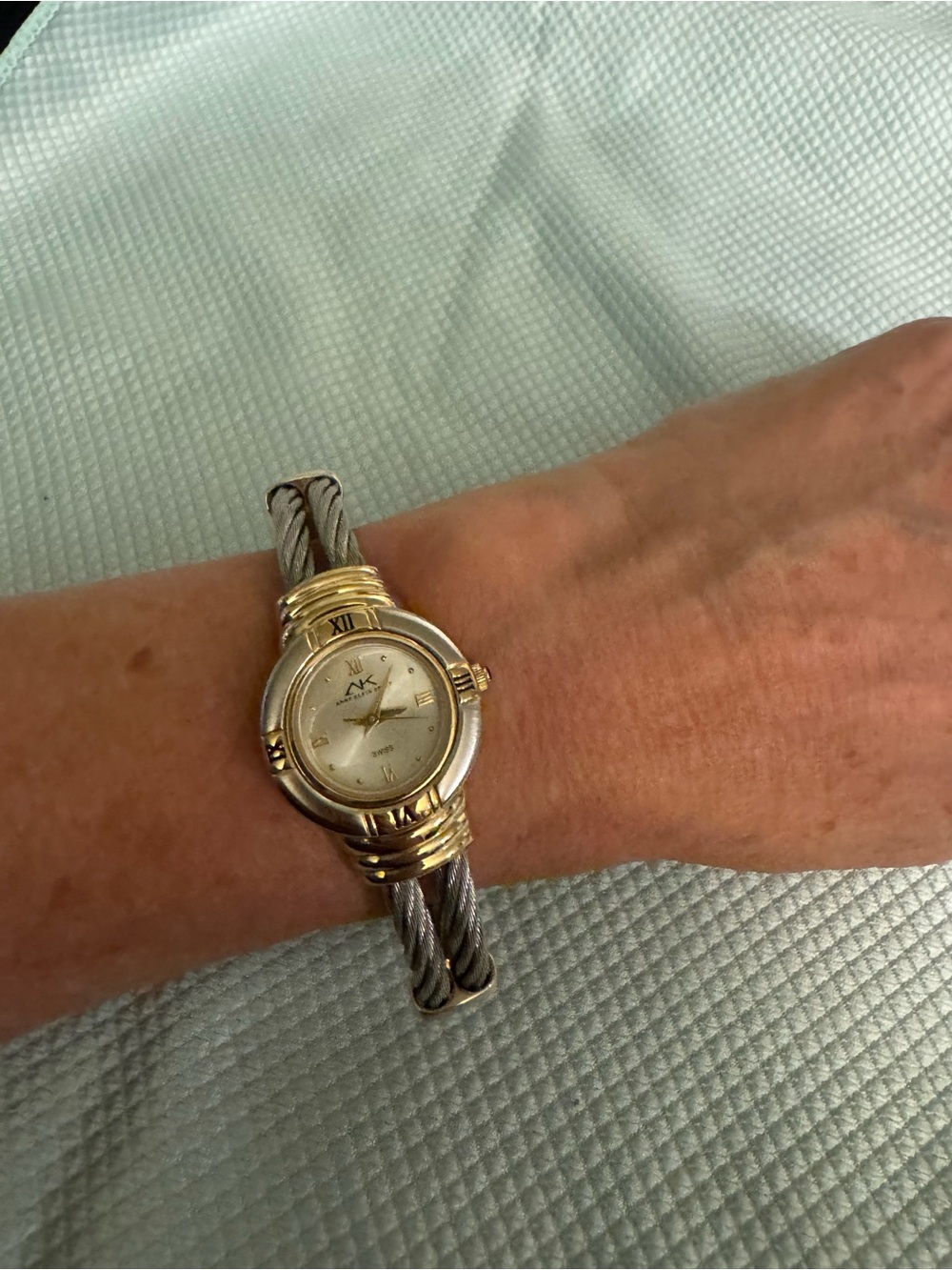 Anne Klein Two-Tone Gold and Silver Cable Bracelet Watch